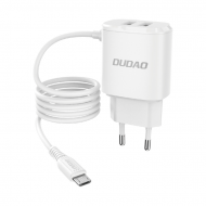 Зарядно устройство Dudao 2x USB built-in micro USB 12W Cable White